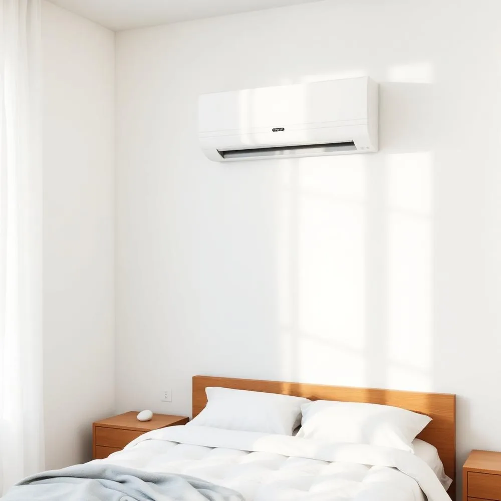 Quarto residencial com ar-condicionado split limpo na parede